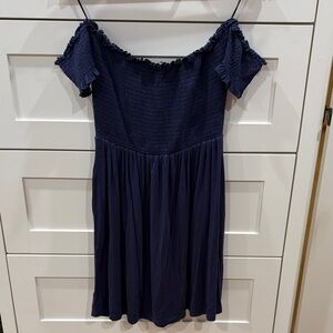 Aster Strapless Smocked Dress in Navy